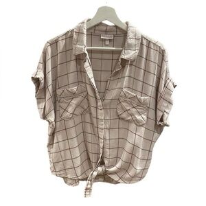 Shyanne Plaid Button-Up Top - Brown and White